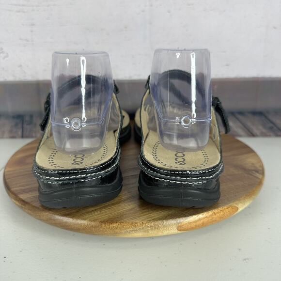 Ecco Sandal Womens 11.5 Black Leather Comfort Slip on Strappy Adustable Cork - Picture 3 of 13